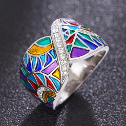 Anillos de dedo de estilo étnico con micropavé de latón y circonitas cúbicas esmaltadas.&nbsp;FS-WG810B2-01