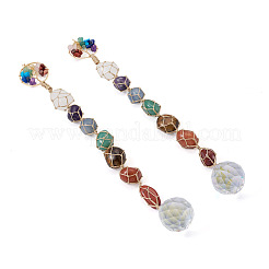2 pieza de piedra preciosa con alambre de cobre envuelto en un árbol de la vida y adornos colgantes de chakras de vidrio.&nbsp;PALLOY-TAC0252