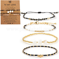 4 Stück 4 verschiedene Stile Stretch-Armband-Set aus Glasperlen&nbsp;FG0392-2