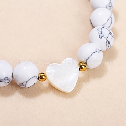 Pulseras elásticas de cuentas redondas y corazón de howlita natural para hombres y mujeres&nbsp;LS-PW-WG82341-01