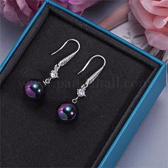 Perle boucles d'oreilles avec zircon cubique blanc coquille d'eau douce perle balancent crochet boucles d'oreilles goujon boule ronde goutte boucles d'oreilles en laiton bijoux cadeau pour les femmes&nbsp;JE1097C