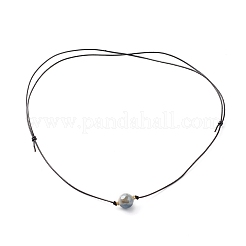 Collana con ciondolo in agata naturale sfaccettata rotonda placcata lustro di perle&nbsp;NJEW-JN03657-04