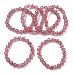 Braccialetti elastici con perline rotonde di quarzo fragola naturale per le donne&nbsp;BJEW-Z158-03G-03