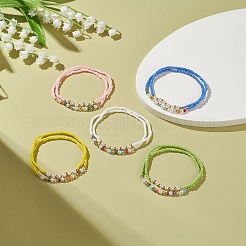 2pcs 2 style graine de verre et imitation perle et bracelets extensibles perlés en laiton pour femme&nbsp;BJEW-JB09033