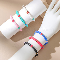 6 Stück Armband aus geflochtenen Perlenscheiben im Bohème-Stil aus Polymerclay für Damen&nbsp;FS-WG52209-01