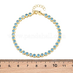Pulseras de eslabones de latón con circonitas cúbicas redondas planas engastadas.&nbsp;KK-CBA960E-20G