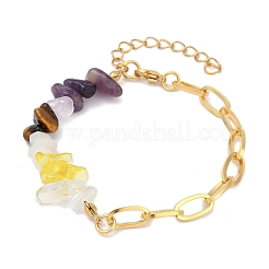 Pulseras de eslabones de amatista natural&nbsp;BJEW-V003-02G