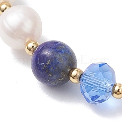 Braccialetti elastici in lapislazzuli naturale e perle d'acqua dolce coltivate&nbsp;BJEW-JB12856-01