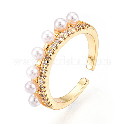 Bagues de manchette en laiton avec micro pavé de zircone cubique transparente pour femmes&nbsp;KK-T074-11G