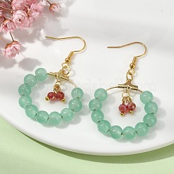 Pendientes colgantes con anillo de cuentas de vidrio de imitación de jade&nbsp;EJEW-JE05568