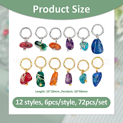 72 Stück 12 Stile gefärbte natürliche Imperial Jaspis Chip Anhänger&nbsp;PALLOY-FH00087