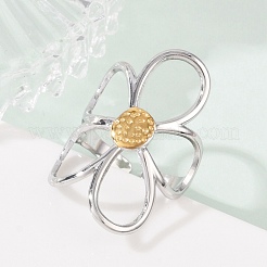Offene Manschettenringe aus 304 Edelstahl mit hohler Blume&nbsp;RJEW-R018-02GP