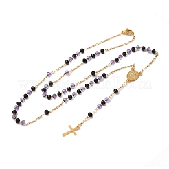 201 Rosenkranz-Perlenketten aus Edelstahl und Glas für Damen&nbsp;NJEW-B112-01G-02