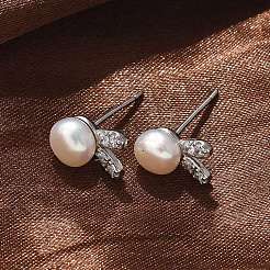 925 aretes tipo botón de plata de ley con micro pavé de circonita cúbica transparente para mujer&nbsp;EJEW-K303-02B-P