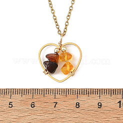 Collane con ciondolo a cuore in acciaio inossidabile 304 e catena a maglie sottili con perline di ambra naturale per donna&nbsp;NJEW-JN06695