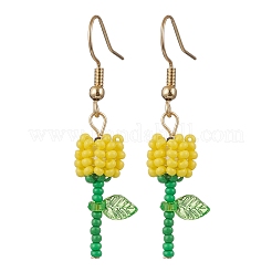 Boucles d'oreilles pendantes en forme de fleur avec perles de rocaille rondes en verre de qualité A&nbsp;EJEW-MZ00451-01