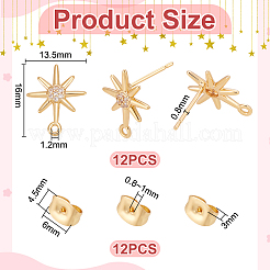 12 Stück Messing Micro Pave Zirkonia Ohrstecker&nbsp;KK-UN0005-34