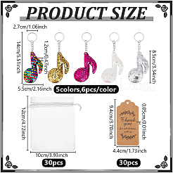 30 porte-clés pendentif note de musique en PVC à paillettes&nbsp;KEYC-PH0002-34