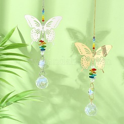 2 pz 2 colori 201 acciaio inossidabile a forma di farfalla e cristallo arcobaleno acchiappasole da appendere&nbsp;HJEW-TA00445