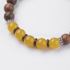 Pierre de lave naturelle et perles de bois de wengé et bracelets extensibles de noix de coco&nbsp;BJEW-I241-03G