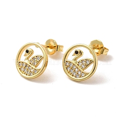 Boucles d'oreilles cygne évidées en zircone cubique&nbsp;EJEW-F301-05