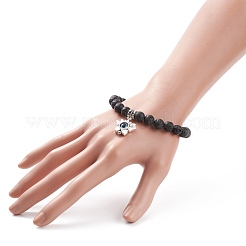 Bracciale elasticizzato rotondo con perline di roccia lavica naturale&nbsp;BJEW-JB08260