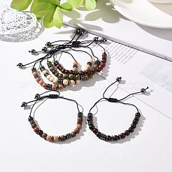 Ensemble de bracelets de perles tressées en bois et hématite synthétique non magnétique 4pcs&nbsp;BJEW-JB08941