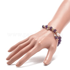 Bracciali elasticizzati con perline rotonde in ametista naturale e quarzo rosa e opalite&nbsp;BJEW-JB09021