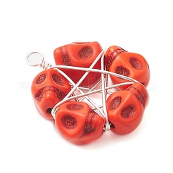 Ciondoli con perline a forma di teschio turchese sintetico tinto di Halloween&nbsp;PALLOY-TA00297-02
