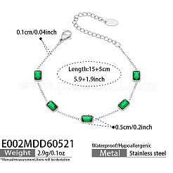 Bracelets pour femmes en acier inoxydable 304 sertis de zirconiums cubiques verts à maillons rectangulaires.&nbsp;WG18125-02