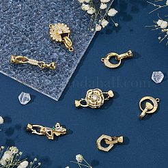 7 Stück 7 Stile Rack-Beschichtung Messing Micro Pave klare Zirkonia Faltverschlüsse&nbsp;KK-FH0004-70