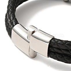 Geflochtenes Lederarmband mit dreifachen Schlaufen und mehrsträngigem Verschluss aus 304er Edelstahl für Männer und Frauen&nbsp;BJEW-C021-20