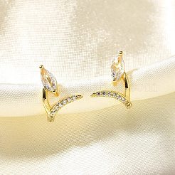 Orecchini a bottone in ottone con micro pavé di zirconi chiari con occhio di cavallo&nbsp;EJEW-R018-04G