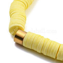 Bracciale elastico surfista heishi in argilla polimerica con perline in acciaio inossidabile 304&nbsp;BJEW-SW00113-02