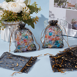 50 x Organza-Geschenkbeutel mit Kordelzug und Mond- und Stern-Motiv&nbsp;OP-BBC0001-03A-02