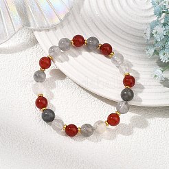 Braccialetti elasticizzati da donna con perline rotonde di corniola naturale e quarzo tondo e perline distanziatrici in ottone.&nbsp;BJEW-JB14074
