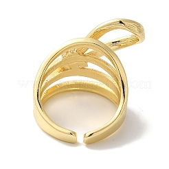 Weit geöffnete Manschettenringe aus Messing mit Schleife und Mikropflaster aus klarem Zirkonia für Damen&nbsp;LS-RJEW-C098-29G