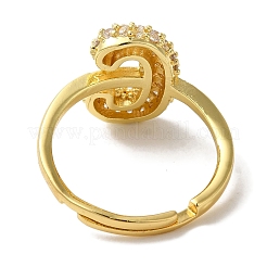 Bague réglable en laiton plaqué avec lettres micro pavées et zircones cubiques transparentes pour femmes&nbsp;KK-S391-03G-C
