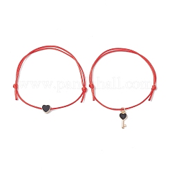 Set di braccialetti con perline intrecciate in lega di smalto a forma di cuore e chiave di scheletro da 2 pz&nbsp;BJEW-JB09772