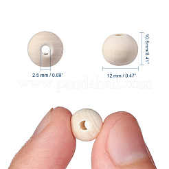 Natürliche unfertige Holzperlen&nbsp;WOOD-S651-12mm-LF