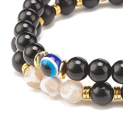 Ensembles de bracelets extensibles en pierre noire et perles de bois&nbsp;BJEW-JB07736