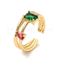 Anello polsino aperto a goccia rettangolare con zirconi cubici&nbsp;X-RJEW-E046-08G