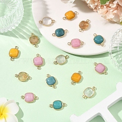 10 Stück 5 Stile Tigerfell Glas & gefärbt natürliche weiße Jade & Quarz Kristall quadratische Verbinder Verbinder Charms&nbsp;G-YW0002-75