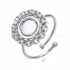 Anlaufgeschützter offener Manschettenfingerring aus Edelstahl 304 mit Cabochon-Fassungen&nbsp;STAS-T060-15P