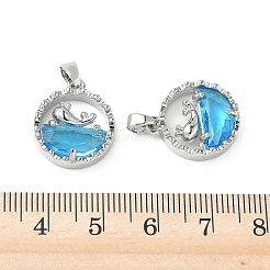 Ciondoli in ottone con micro pavé di zirconi cubici color blu cielo intenso&nbsp;KK-A299-02P