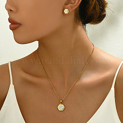Set di collane con ciondolo esagonale in strass in acciaio inossidabile e orecchini a bottone per donna&nbsp;GG1852