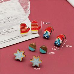 4 par de aretes de madera con estampado de copos de nieve&nbsp;EJEW-OY001-04