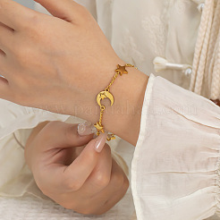 Bracciale da donna in acciaio inossidabile 304 con maglie a forma di luna e stella e zirconi cubici trasparenti micro pavé.&nbsp;WG7AA7B-02