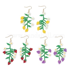 3 par de pendientes colgantes de acero inoxidable 304 con cuentas de vidrio de 3 colores con flores y frutas.&nbsp;EJEW-MZ00533