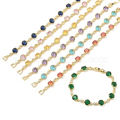 Pulseras de eslabones de latón con micro pavé de circonitas cúbicas para mujer&nbsp;BJEW-A172-01G